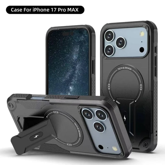 iPhone 17/Air 16/15/14 Pro Max Magnetic Case with Stand & Wireless Charging