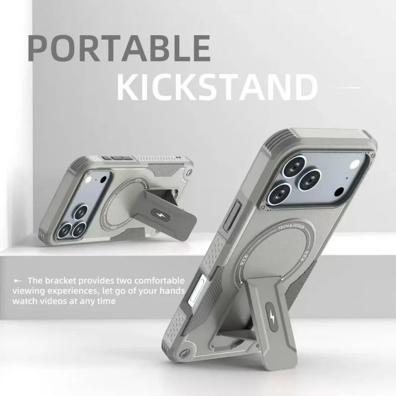 iPhone 17/Air 16/15/14 Pro Max Magnetic Case with Stand & Wireless Charging