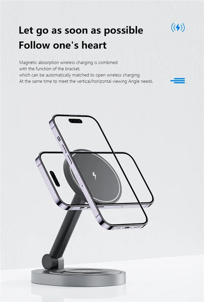 2/3-in-1 Magnetic Wireless Charging Station for Apple Devices (iPhone 17-11 series, watches AND airpods)