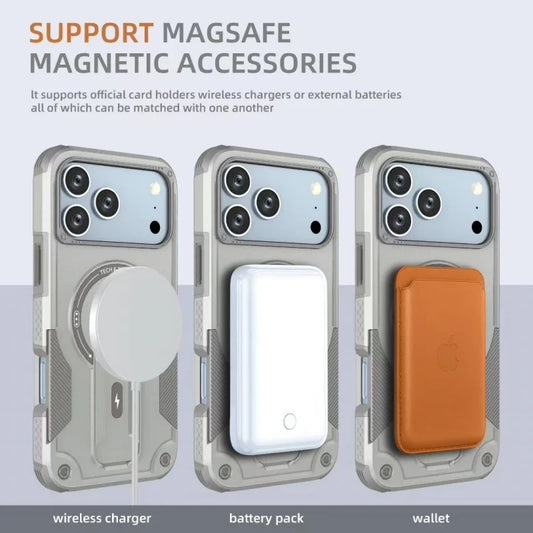 iPhone 17/Air 16/15/14 Pro Max Magnetic Case with Stand & Wireless Charging