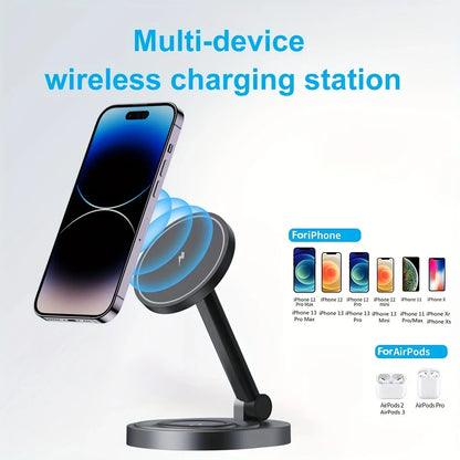 2/3-in-1 Magnetic Wireless Charging Station for Apple Devices (iPhone 17-11 series, watches AND airpods)
