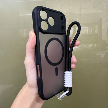 iPhone 17 Series Luxury Matte Clear Case with Strap, Camera Protection, and MagSafe Wireless Charging.